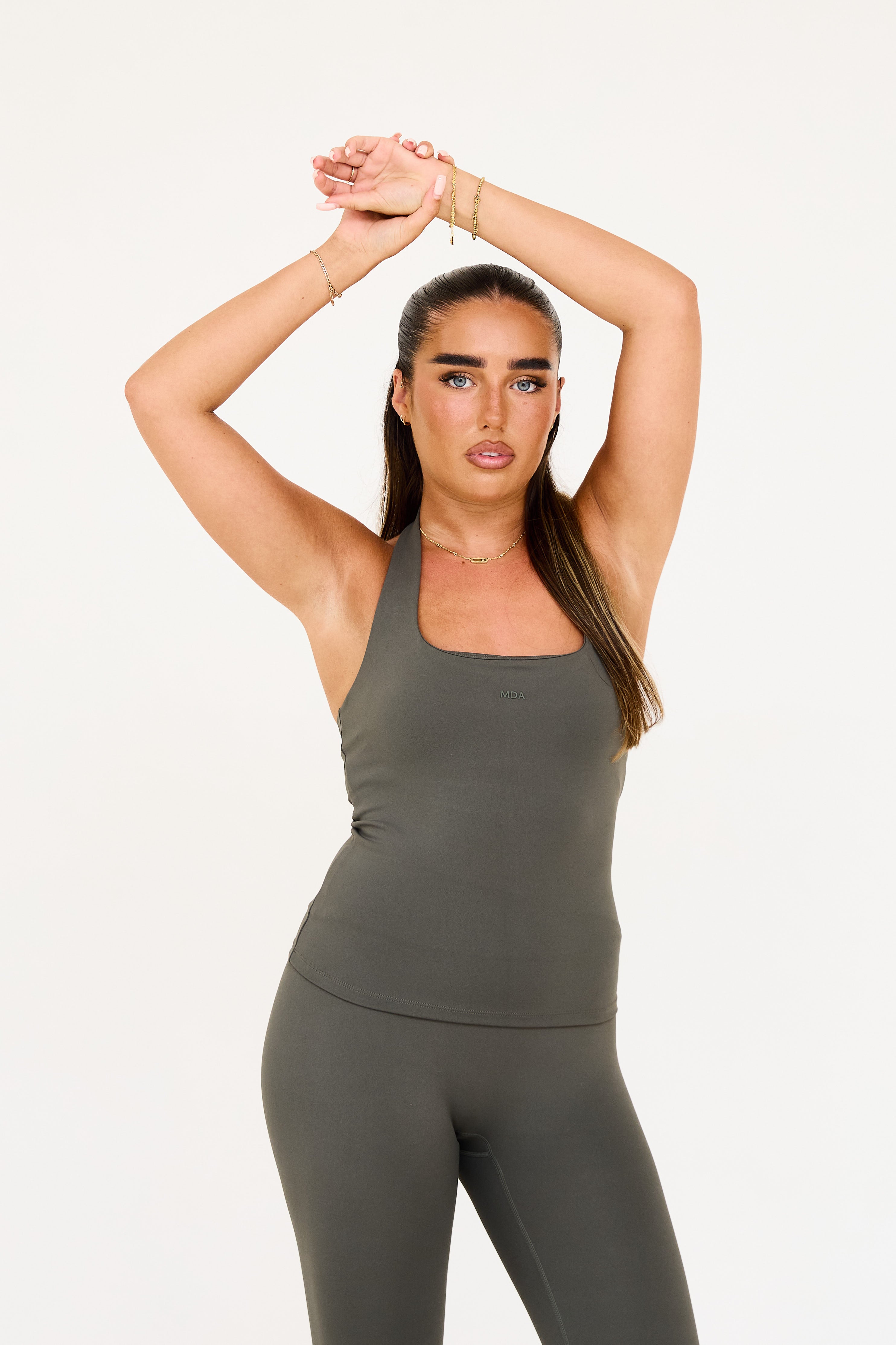 MDA Core Olive 3 Piece Halter Set - Zip Up Jacket / Halter Top / Wrap Leggings