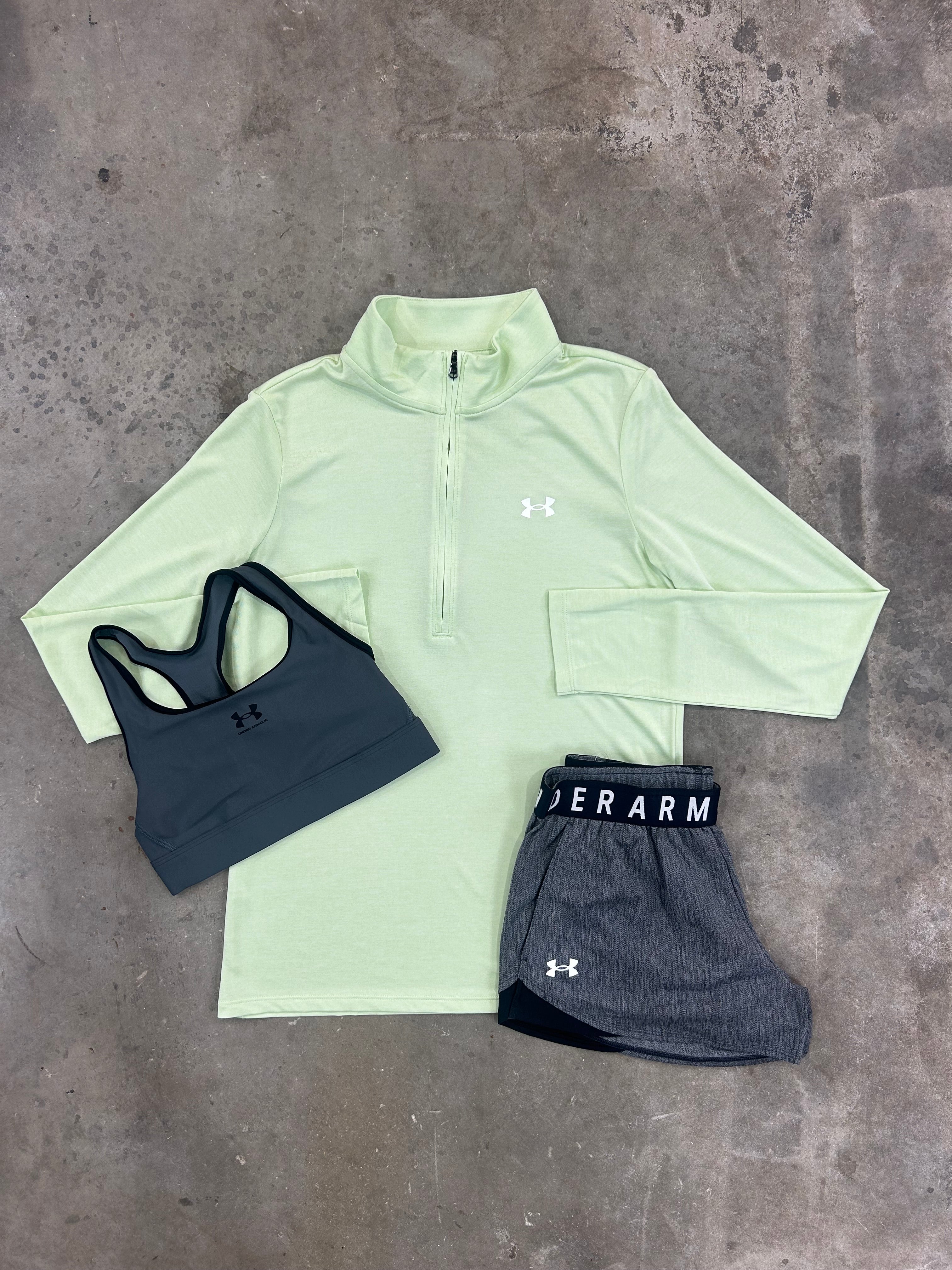 Under Armour Lime 3 Piece Set - Half Zip / Sports Bra / Shorts