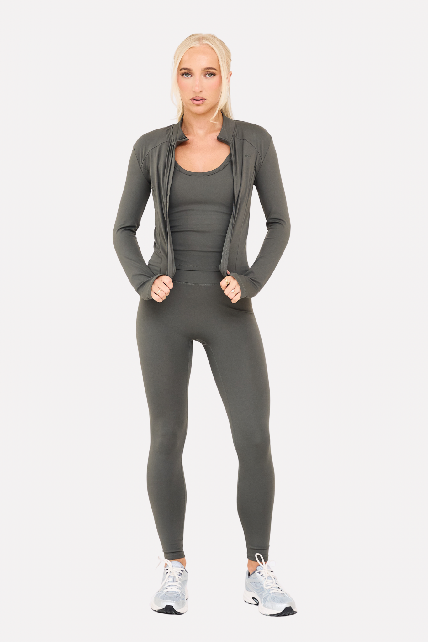 MDA Core Olive 3 Piece Sculpt Set - Zip Up Jacket / Vest Top / Wrap Leggings