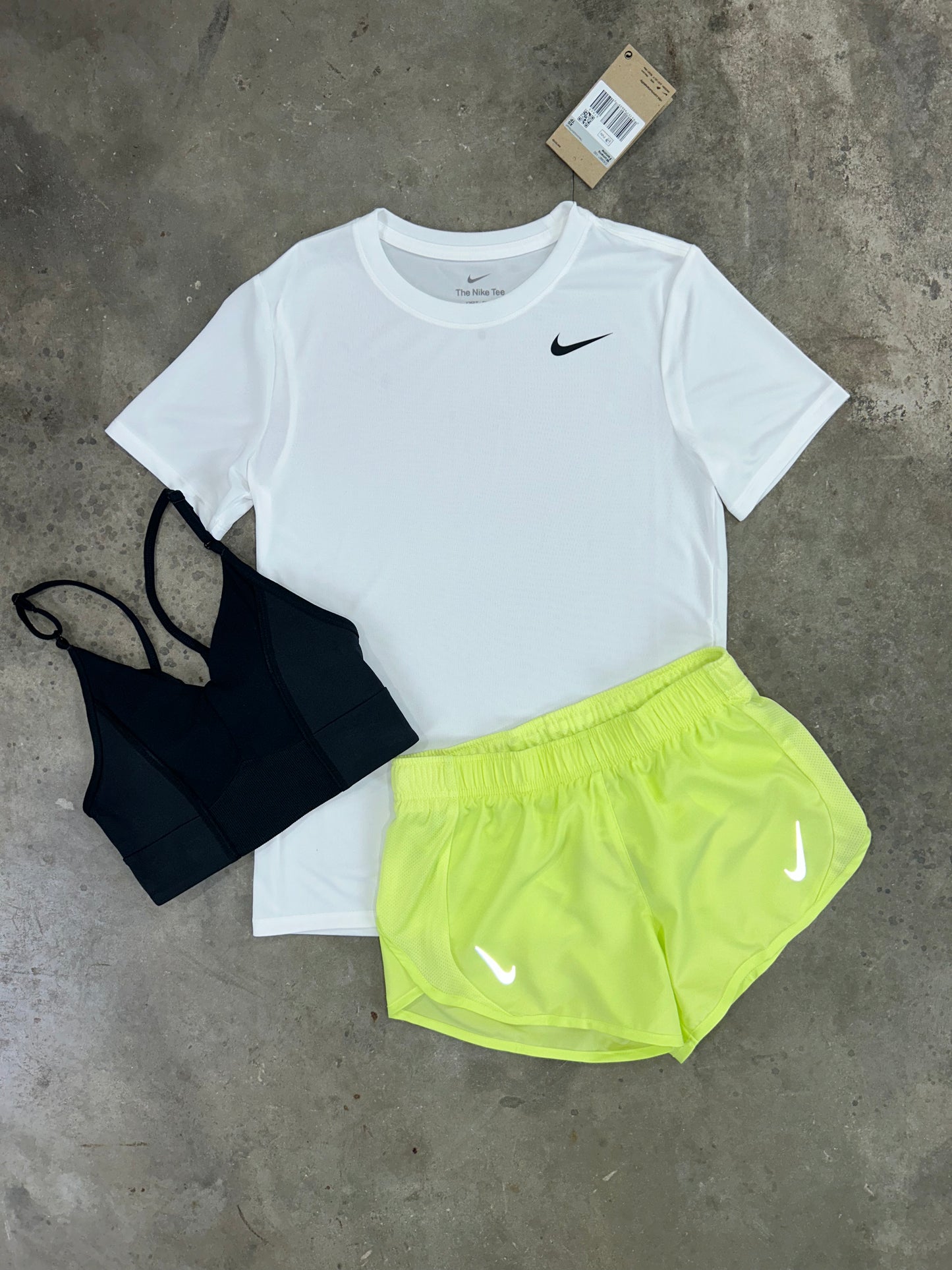 Nike Lime 3 Piece Sports Bra Top Shorts